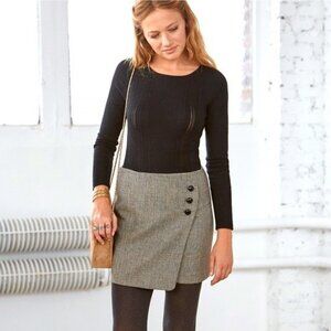 New Sézane Peter Plaid Wool Blend Wrap Mini Skirt Black Ecru 36, S